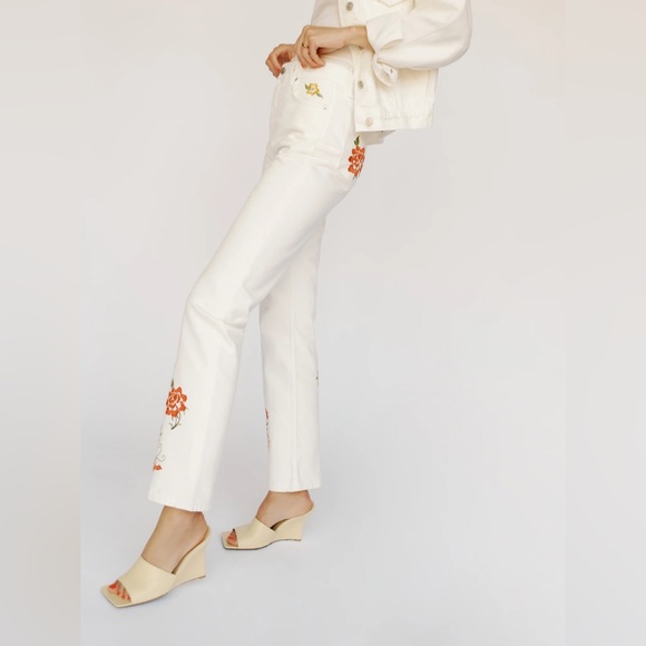 NWT reformation cynthia high rise straight jeans in flora embroidery - Picture 2 of 14